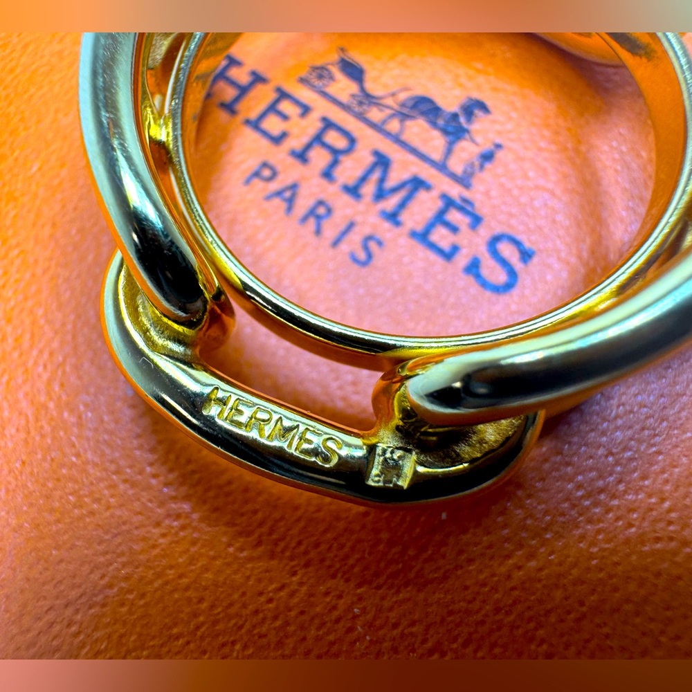 Hermès Scarf Ring Chaine d’Ancre Vintage Gold Anchor Link Rare 1990s Boxed - Picture 2 of 9
